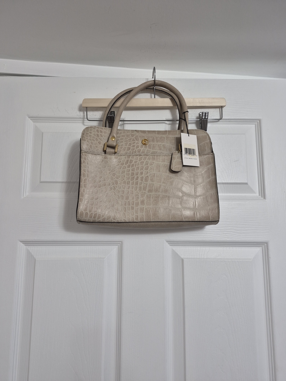 April Cornell Taupe Croc-Embossed Satchel